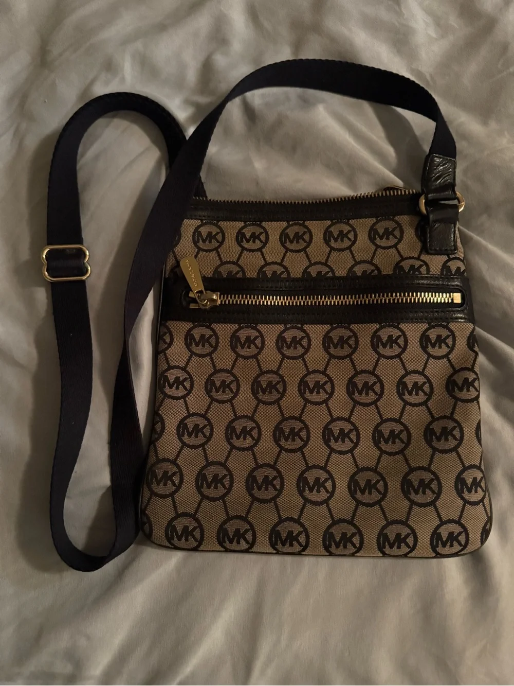 Michael Kors Beige/Brown MK Logo Messenger Crossbody